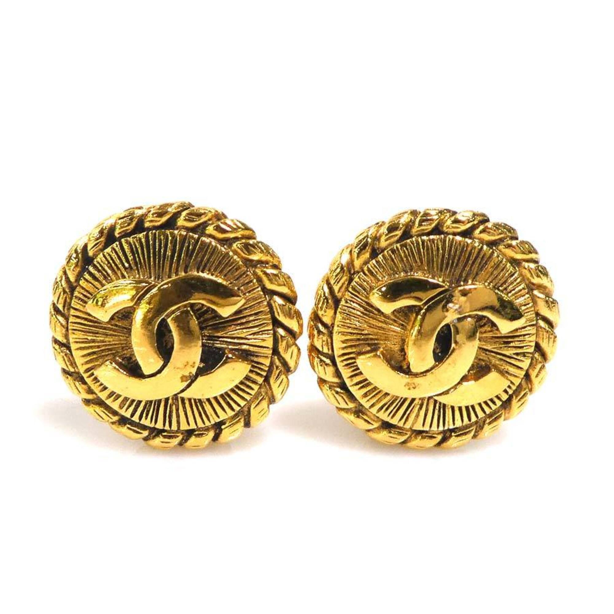Chanel Earrings, Coco Mark Design, Metal, Gold, Women's, E61751i